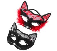 Abaodam 2pcs Lace Cat for Women Breathable Half Face Masks with Intricate Lacework Elegant Halloween Costume Accessory for Masquerade Cosplay and Party Celebrations