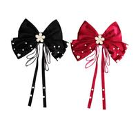 Abaodam 2pcs Large Bow Hair Clips for Women and Pearl-embellished Hairpins Lightweight Alligator Barrettes in Wine Fabric Accessories for Party and Daily Wear