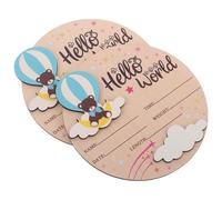 Abaodam 2pcs Light Blue Wooden Announcement Milestone Signs with Name Keepsake, Round Nursery Photo Props for Shower and Hospital Birth