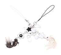 Abaodam 2pcs Lucky Carp Fish Phone Charm Set with Star Beads, Black and White Decorative Rope Keychain Strap for Women’s Phone Accessories and Bag Decoration