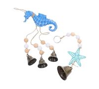 Abaodam 2pcs Mediterranean Wind Chime Pendant with Wooden Sea Horse and Sea Star Metal Tubes Coastal Wall Art for Beach Balcony Nautical Home Decor