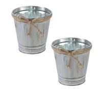 Abaodam 2Pcs Metal Flower Pots with Hemp Rope Handles Vintage Iron Bucket Planter for Indoor and Outdoor Use Rustic Flower Bucket for Garden Herb and Plant Display