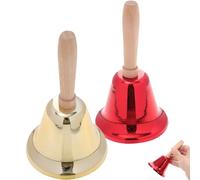 Abaodam 2pcs Metal Hand Bell Rattle with Wooden Handle Loud Ringing Handheld Bells and Early Childhood Play in Gold and Red