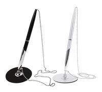 Abaodam 2pcs Metal Sign Pens with Chain, Black and Silver Professional Ballpoint Desk Pens for Office, Business, Reception Counter Writing and Signature