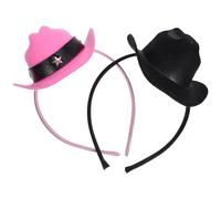 Abaodam 2pcs Mini Cowgirl Headband Set - Black Shiny and Pink Leather Tiny Top Hat Hairbands for, Western Themed Party, Cosplay, Carnival and Festival Accessories