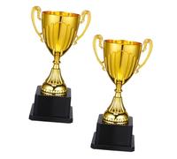 Abaodam 2pcs Mini Gold Award Trophies with Square Base Plastic Sports and Classroom Reward Cups Stable Design for Soccer Competitions and Achievement Recognition