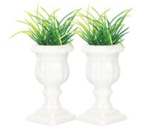Abaodam 2pcs Miniature Artificial Bonsai Potted Plants with Resin Roman Pillar Base, Decorative and Lifelike Doll House Supplies for Toy House Micro Landscape Decor