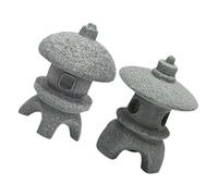 Abaodam 2Pcs Miniature Japanese Pagoda Statues Zen Garden Decor with Medium Round Stone Lantern Small Arc Lantern Bonsai Accessories for Tranquil Outdoor Ambiance