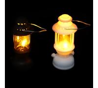 Abaodam 2pcs Miniature Retro Oil Lanterns with LED Battery for Dollhouse Decor, White and Black Vintage Style Tiny Floor Lights, Dollhouse Accessories for Model Scenes