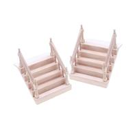 Abaodam 2pcs Miniature Solid Wood Stairs Decor for Dollhouse DIY Creative Hand Carved Mini House Accessory Elegant Mini Step Prop for Fairy Tale Landscape and Garden Craft