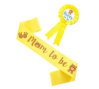 Abaodam 2pcs Mom Pin and Sash for Shower Including Mommy Sash and Daddy Pin for Pregnant Shower Decorations