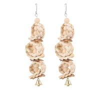 Abaodam 2Pcs Natural Corn Husk and Bark Parakeet Chewing with Swing for Bird Cage, Balanced Training Perch Plaything for Small Parrots and Budgies