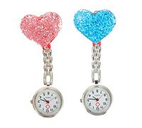 Abaodam 2pcs Nurse Pocket Watches Clip-on Hanging Fob Watches Heart-Shaped Resin Crystal Colorful Blue and Pink Universal Nursing for Women Nurses