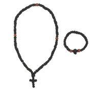 Abaodam 2pcs Orthodox Christian Prayer Rope Set with 100 Knots and 33 Knots, Handmade Gr ead Rope Necklace and Bracelet, Wood and Polyester Material, Blessing Cross Charm for Daily
