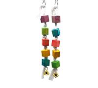 Abaodam 2pcs Parrot Bite Toy Hanging Wooden Blocks with Bells for Skill Development and Chewing, Assorted Color Cubic Bird Playing Toys Suitable for Small Birds