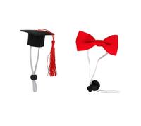 Abaodam 2Pcs Pet Graduation Hat with Red Tassel and Bow Tie Set, Small Adjustable Pet Costume Accessories for Dogs, Guinea Pigs, and Rabbits, Suitable for Graduation and Party Celebrations