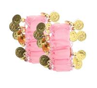Abaodam 2Pcs Pink Belly Dance Arm with Coins, Gypsy Dance Wrist Bands for Women, Tribal Belly Dancing Jewelry Accessories for Performance and Halloween