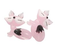 Abaodam 2pcs Pink Glass Fox Figurine for Desk, Cute Handmade Animal Decor | Polished Finish, Smooth Rounded Edges, Easy to Relocate, Bookshelf Marker, Window Ledge Accent,