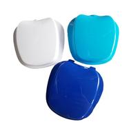 Abaodam 2Pcs Plastic Denture Storage Boxes with Filter Strainer and Hinge, Portable Denture Case for Soaking False Teeth and Retainers, Suitable for Travel and Daily Oral Care Random Color