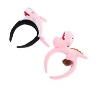 Abaodam 2pcs Plush Animal Headbands for Adults Soft Pink Dinosaur Shark Hair Accessories Comfortable Breathable Headbands for Beach Pool Party Cosplay Family Gatherings Festival