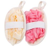 Abaodam 2pcs Portable Loofah Exfoliating Body Scrubber with Double-Sided Nylon and Natural Loofah Material, Shower Sponge Puff for Gentle Skin Cleaning and Effective Dead Skin Removal