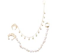 Abaodam 2pcs Punk Style Imitation Pearl Nose Rings with Tassel Chain for Women Lightweight Geometric Ear Nose Jewelry Fashion Accessories