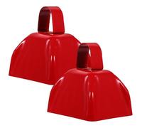 Abaodam 2pcs Red Cow Bells with Handle Metal Square Cowbells for Sporting Events and Football Games, Stylish Practical Noise Makers and Cowbell Decorations for Graduation Gifts and House