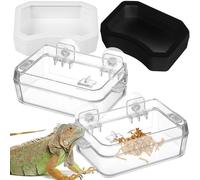 Abaodam 2Pcs Reptile Feeder Bowl with Suction Cups Escape Feeding Dish and Water Dish for Lizard Bearded Dragon Gecko Smooth Material Small Transparent and Black White