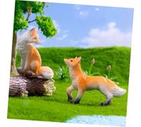 Abaodam 2pcs Resin Fox Figurines Indoor Micro Landscape Miniature Animal Statues Cute Cartoon Design Garden Decoration for Home Dollhouse