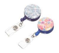 Abaodam 2pcs Retractable Badge Clip Holder with Palm Tree and Tropical Plant Design, Cute Round Badge Reel for Nurses, Convenient Id Card Holder Keychain for Office and Work Use