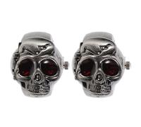 Abaodam 2Pcs Retro Skull Finger Ring Watch with Flip-Open Cover, Punk Cool Finger Watch for Men and Women, Black Vintage Creative Jewelry Timepiece