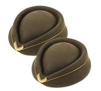 Abaodam 2pcs Retro Stewardess Hat Set - Wool Felt Air Hostess Beret Caps 55cm - Green Flight Attendant Costume Hats for Halloween Cosplay and Dress-up Parties