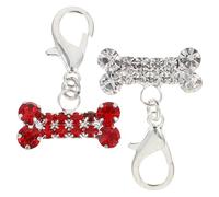Abaodam 2pcs Rhinestone Bone Collar Hanging Pendant Alloy Pet Collar Accessory Fashionable Beautiful Not Easy to Age Easy to Replace for Pet and Keychain Decoration