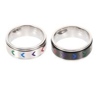 Abaodam 2pcs Rotatable Rainbow Flag Stainless Steel Pride Rings for Women Lesbian Couples, Black and Steel Color Bands, Personality Jewelry for Lgbt Pride Events