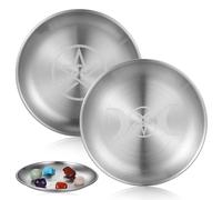 Abaodam 2Pcs Round Gold Tray Decorative Offering Bowls Pentagram Design Unique Craftsmanship for Tarot Offering and Magical Practice Holding Ritual Items and Placing Crystals