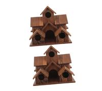 Abaodam 2pcs Rustic Wooden Hanging Birdhouse Weatherproof Outdoor Garden Nesting Box Decorative Bird Feeder for Backyard Patio Courtyard Wildlife Shelter