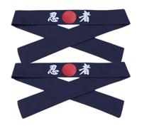 Abaodam 2pcs Samurai Japanese Chef Headbands Ninja Print Blue Cotton Head Wraps for Cooking Martial Arts Karate Yoga Fitness