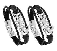 Abaodam 2pcs Scorpion Punk Leather Bracelets for Men Gothic PU Leather Cuff with Metal Decor Wristbands Fashionable Street Style Accessories