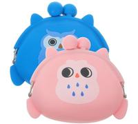 Abaodam 2pcs Silicone Cartoon Owl Coin Purse for Women, Mini Small Change Wallet with Snap Closure, Cute Pink and Navy Blue Coin Bag for Daily Use