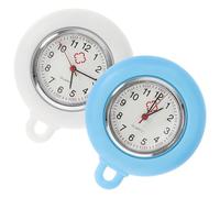 Abaodam 2pcs Silicone Nurse Fob Watches with Quartz Pocket Watch Dial, Vintage Style Jelly Strap in White and Royal Blue, Infection Control Design for Healthcare Professionals
