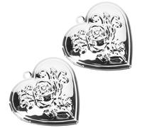 Abaodam 2pcs Silver Plated Heart-Shaped Photo Locket Pendant Box with Daisy Design, Small Picture Holder Necklace Lockets for Ages 8-12 and Women