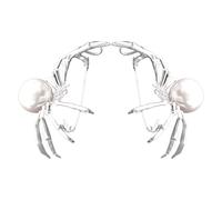 Abaodam 2pcs Silver Spider Brooch Set with White Artificial Pearls - Halloween Spider Jewelry Pins for Women, Realistic Lapel Pin for Clothing, Bags, and Costume Accessories