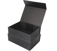 Abaodam 2pcs Small Black Folding Magnetic Closure Paper Boxes 26x18x7.5cm with Lid for Wedding, Present Packaging and Storage