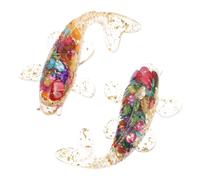 Abaodam 2pcs Small Crystal Koi Fish Figurines with Colorful Shell and Gold Leaf Water-resistant Lucky Goldfish Decorations for Desktop Garden Office Indoor and Outdoor Use