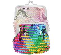 Abaodam 2pcs Small Sequin Coin Purses for Women with Kiss Lock Closure Portable Compact Cute Wallets Lightweight Mini Change Pouch with Double-Sided Glitter Design