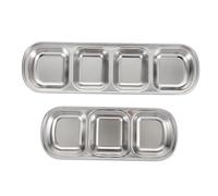 Abaodam 2Pcs Small Stainless Steel Feeding Plates Multi Grid Pet Food Trays for Hamsters Chinchillas and Small Pets Easy to Clean Fodder Dish