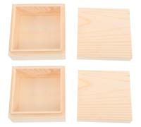Abaodam 2pcs Small Wooden Box with Lid, Unfinished Wood Craft Storage Container, Practical Easy to Open Wood Case for Home and Office Use, Khaki Colour