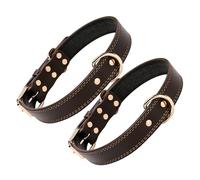 Abaodam 2pcs Soft Leather Pet Collars with Metal Buckle and D-ring for Small Dogs and Cats Comfortable Wide Fit with Decorative Rivets Secure Leash Attachment for Daily Wear and Festive