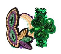 Abaodam 2pcs St Patricks Day Sequin Wristbands with Shamrock Mask Design Lightweight Comfortable Party Favor Bracelets for Irish Festival Dancing and Celebration Accessories