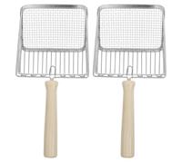 Abaodam 2pcs Stainless Steel Cat Litter Scoop Sifting Shovels Metal Kitty Litter Box Scooper Wood Handle Poop Sifting Tool